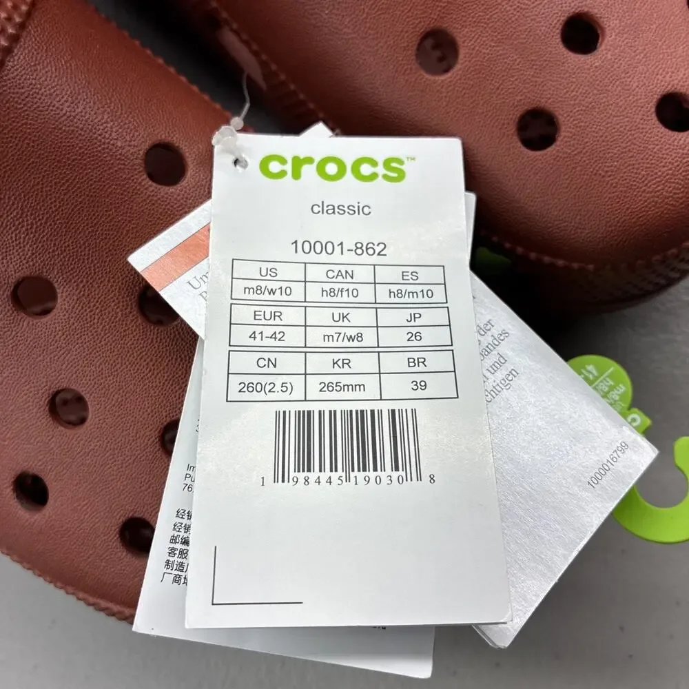 Crocs Men Size 8 Classic Clogs Rust Brown 10001-862 - Brand New!